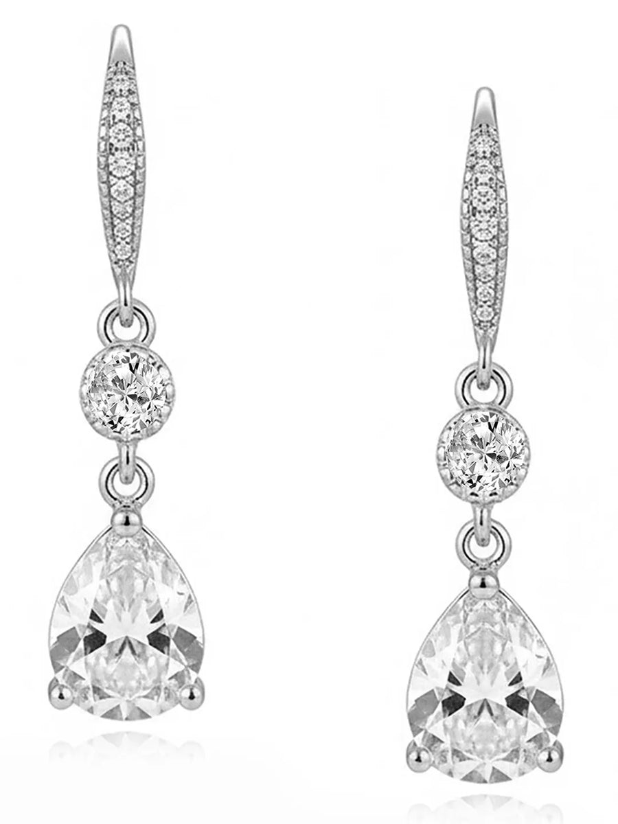 Peora Silver Crystal Teardrop Dangle Earrings