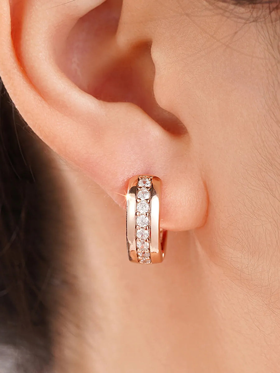 Peora Rose Gold Sparkle Line CZ Huggie Earrings