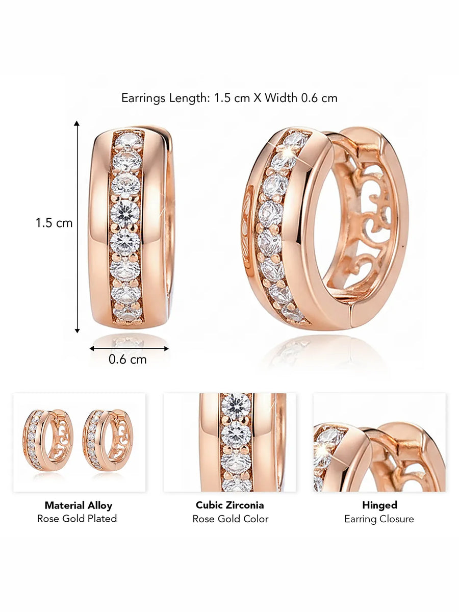 Peora Rose Gold Sparkle Line CZ Huggie Earrings