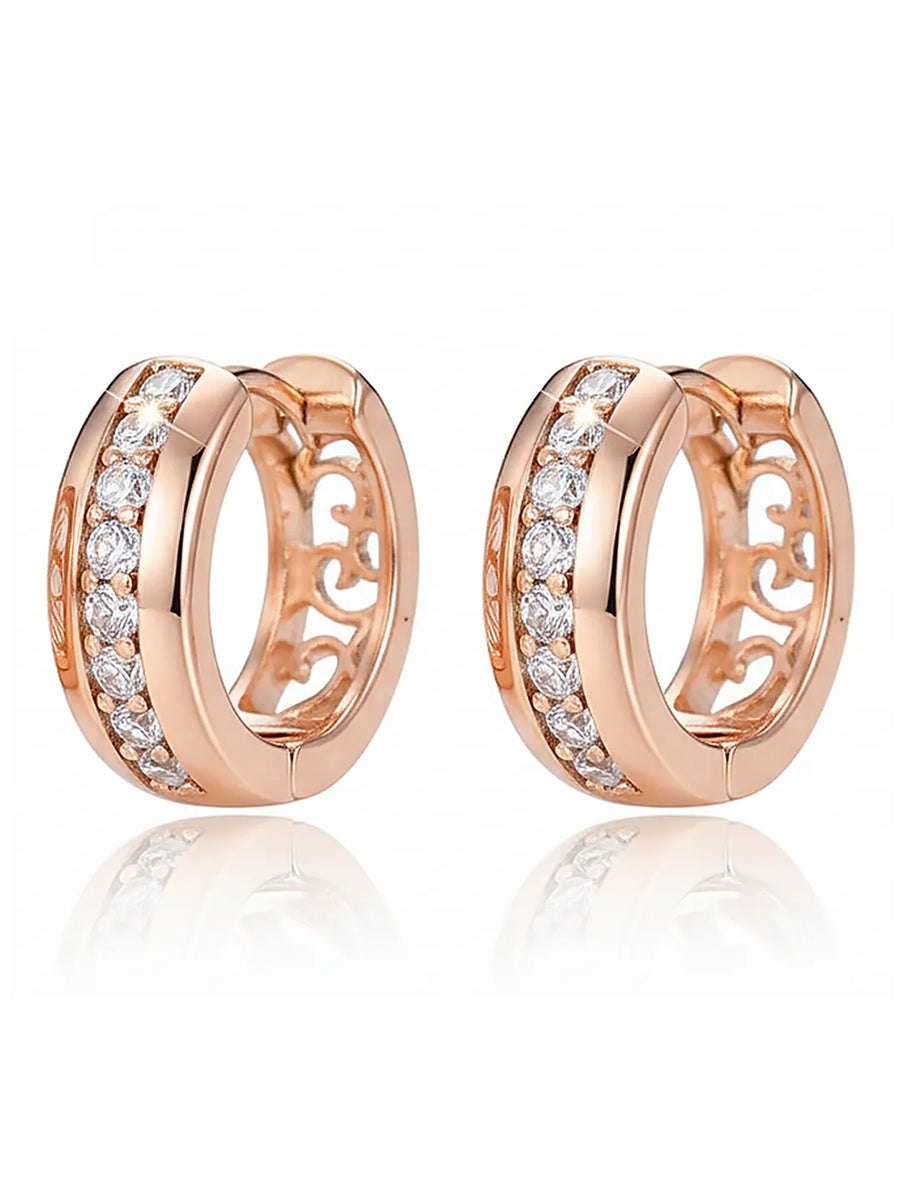 Peora Rose Gold Sparkle Line CZ Huggie Earrings
