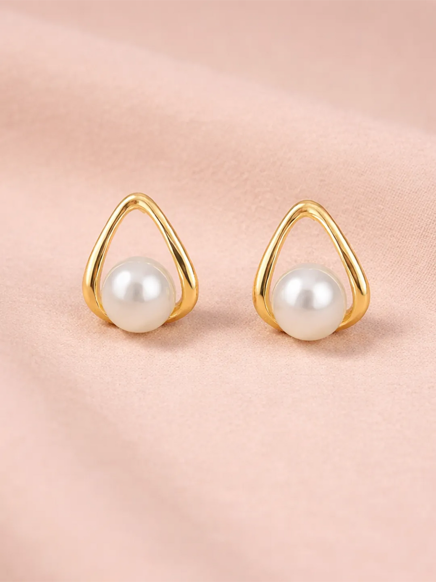 Peora Floating Pearl Earrings - Gold