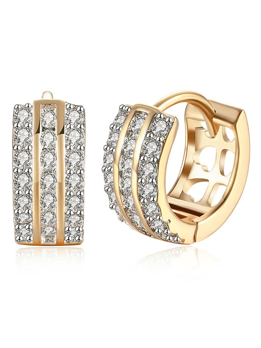 Peora Triple Row Crystal Hoop Earrings - Gold
