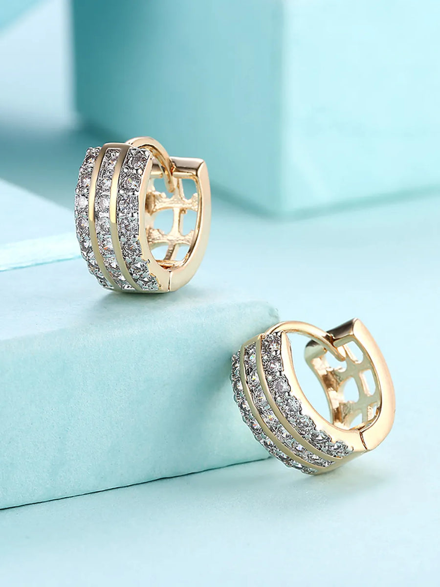 Peora Triple Row Crystal Hoop Earrings - Gold