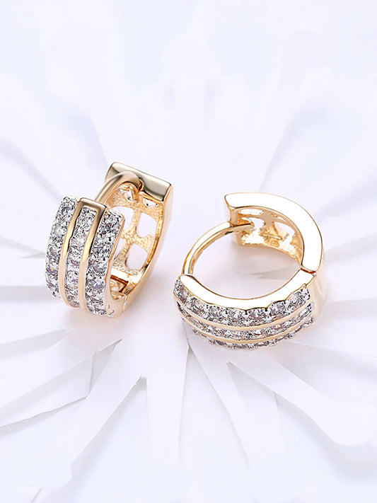 Peora Triple Row Crystal Hoop Earrings - Gold