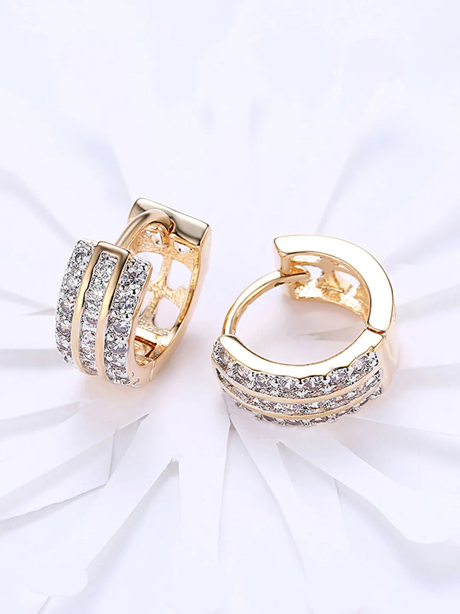 Peora Triple Row Crystal Hoop Earrings - Gold