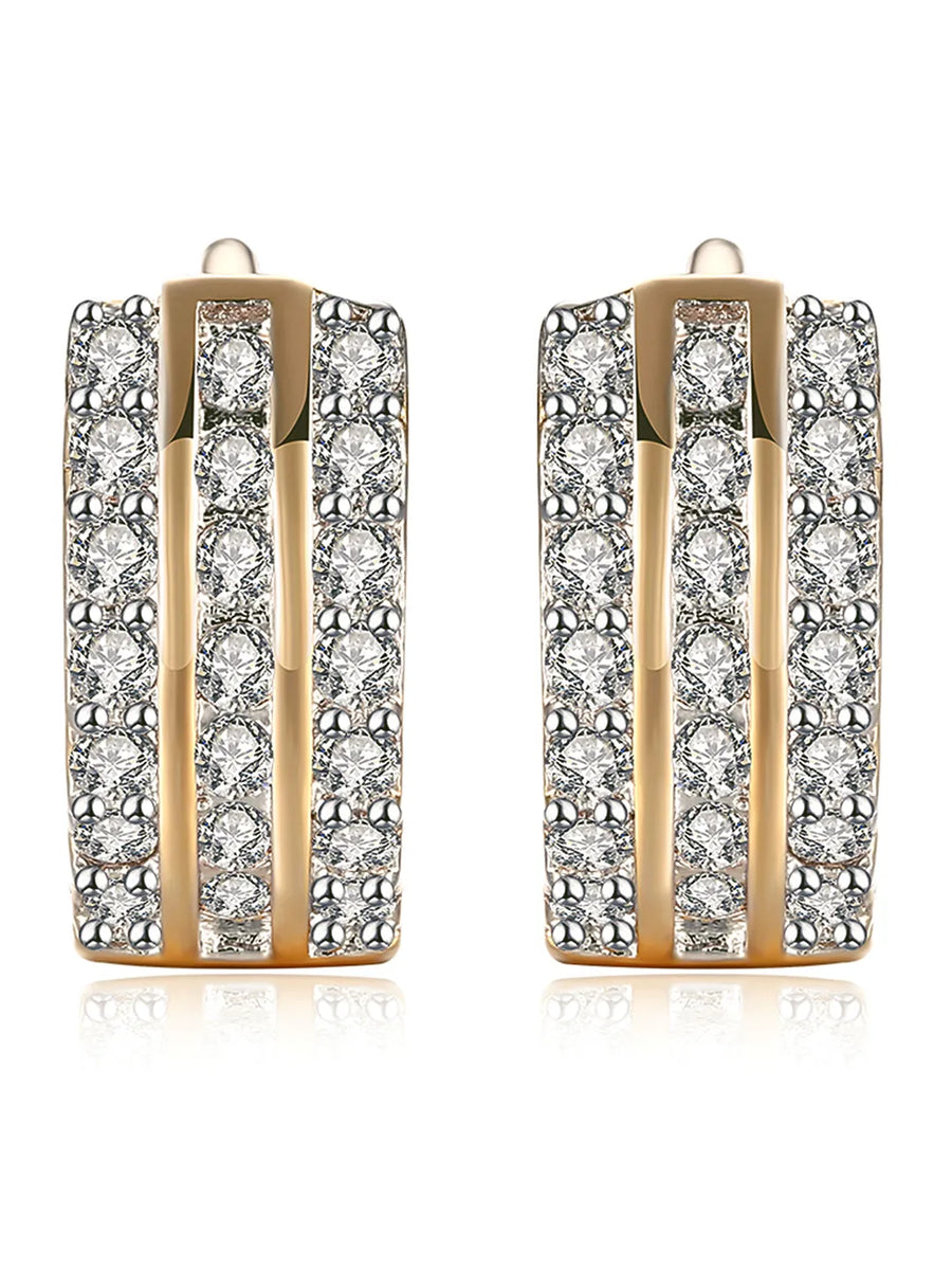 Peora Triple Row Crystal Hoop Earrings - Gold
