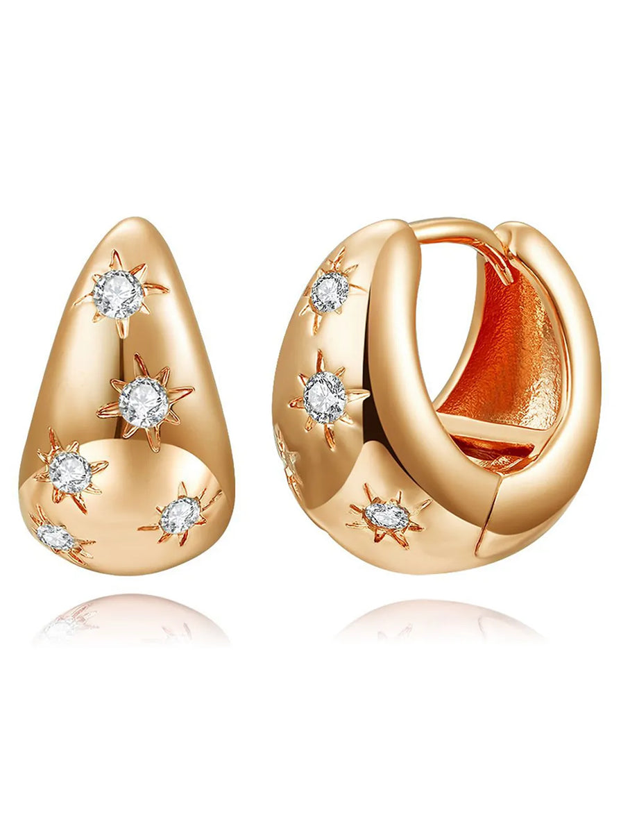 Peora Starburst CZ Huggie Earrings - Gold