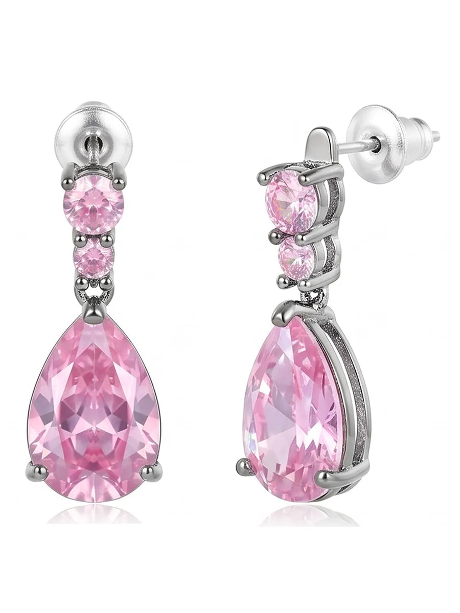 Peora Pink Pear Drop Earrings - Silver