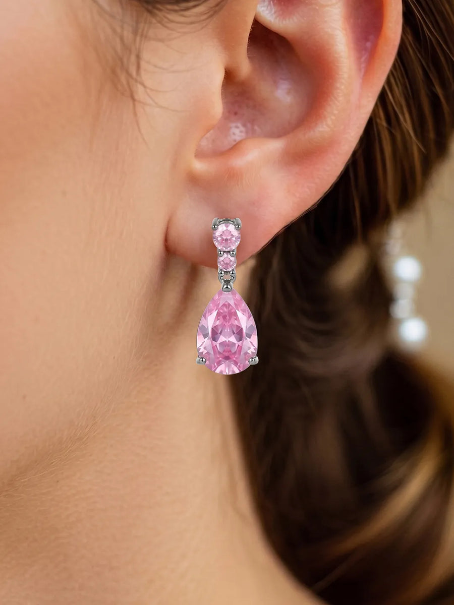 Peora Pink Pear Drop Earrings - Silver