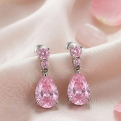 Peora Pink Pear Drop Earrings - Silver