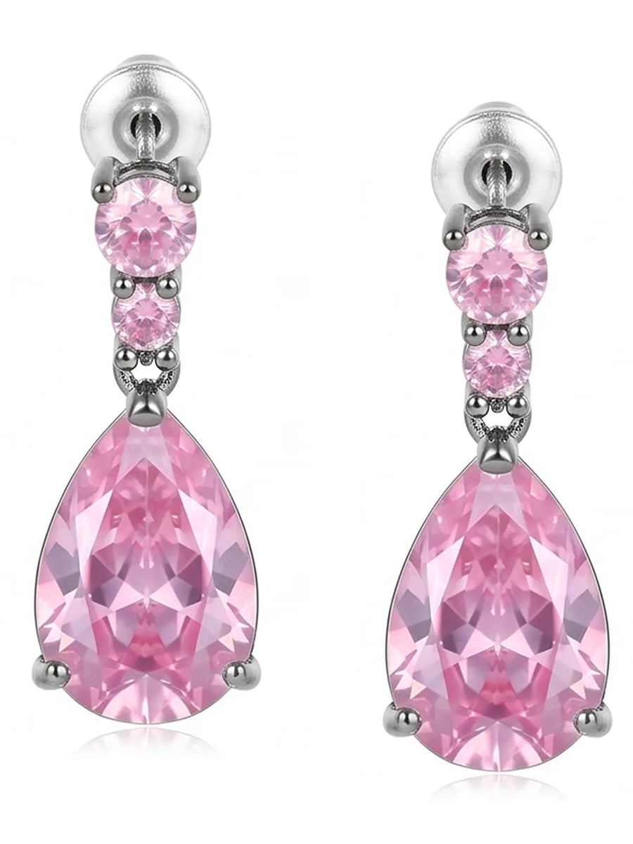 Peora Pink Pear Drop Earrings - Silver