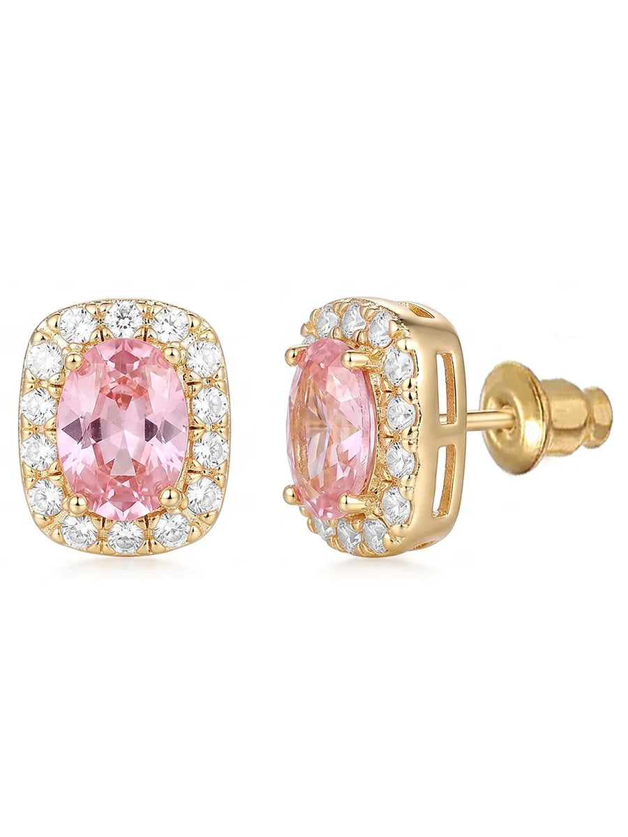 Peora Pink Solitaire CZ Stud Earrings - Gold