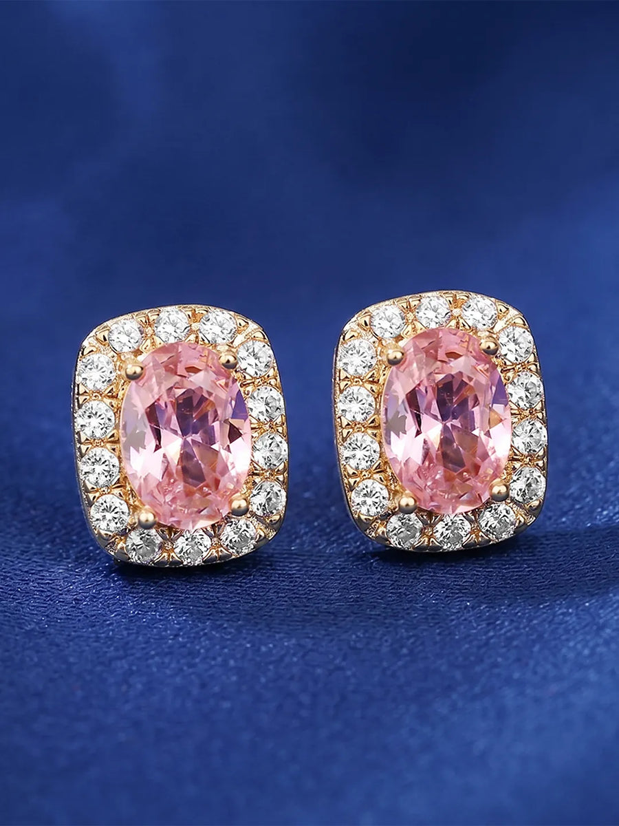 Peora Pink Solitaire CZ Stud Earrings - Gold