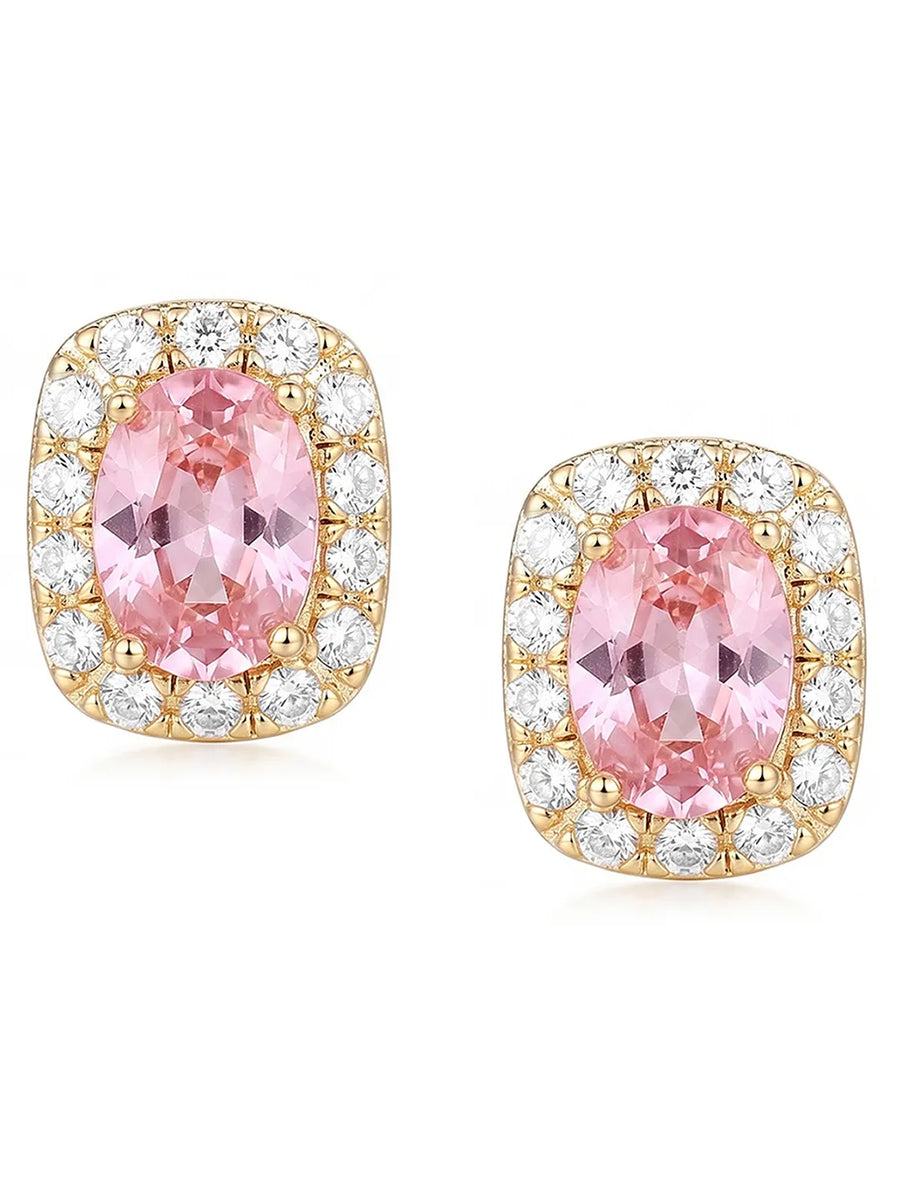 Peora Pink Solitaire CZ Stud Earrings - Gold