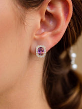 Peora Purple Solitaire CZ Stud Earrings - Gold