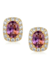 Peora Purple Solitaire CZ Stud Earrings - Gold