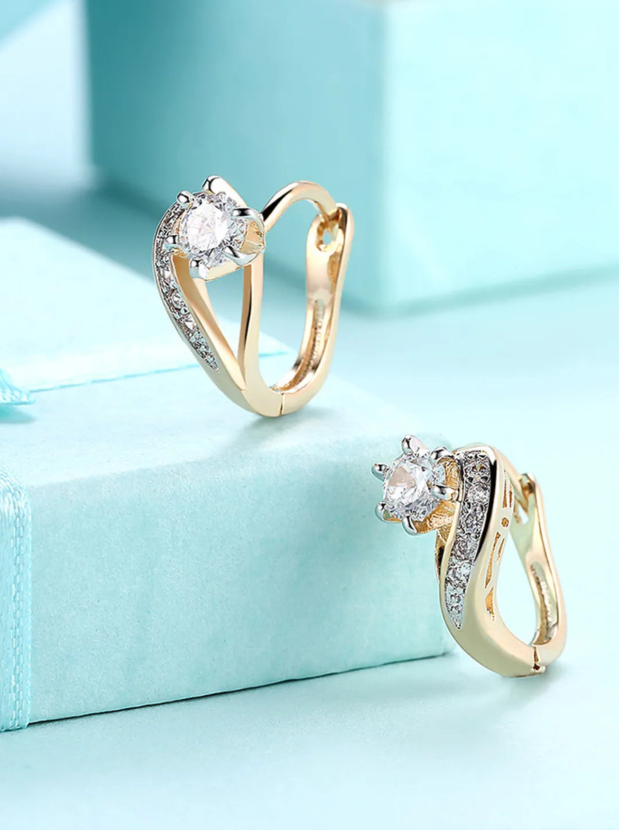 Peora Solitaire CZ Twist Hoop Earrings - Gold
