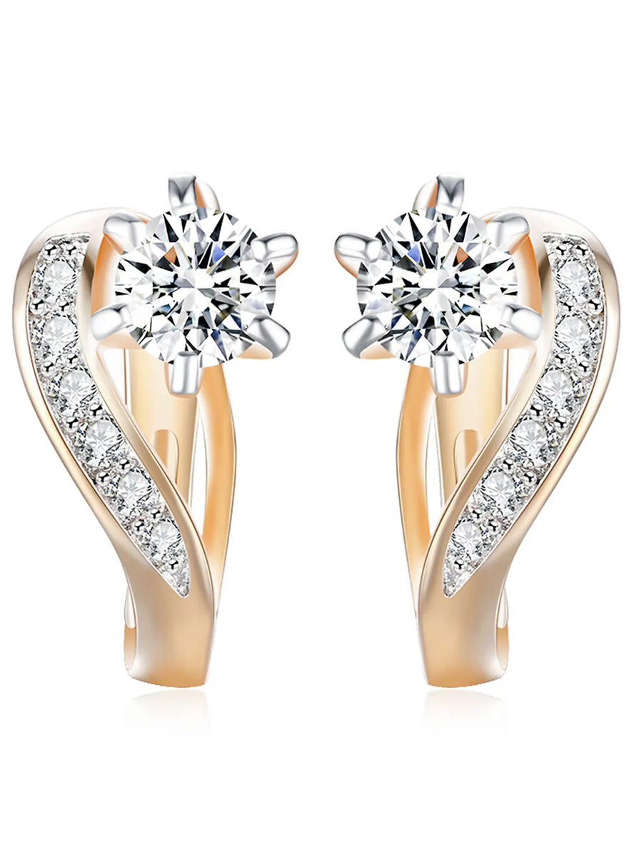 Peora Solitaire CZ Twist Hoop Earrings - Gold