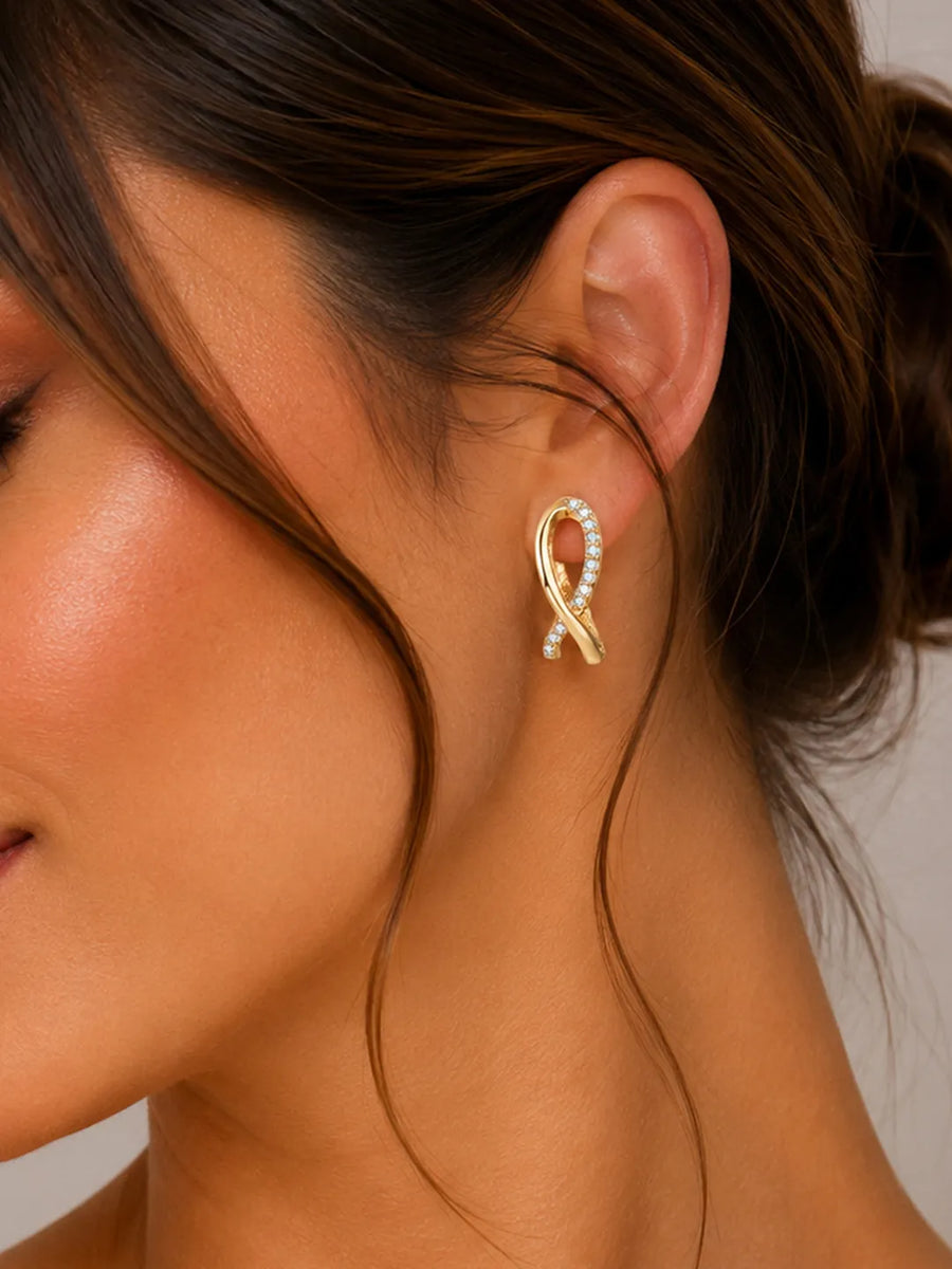 Peora CZ Ribbon Twist Earrings - Gold