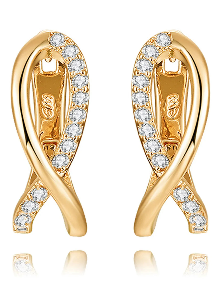 Peora CZ Ribbon Twist Earrings - Gold