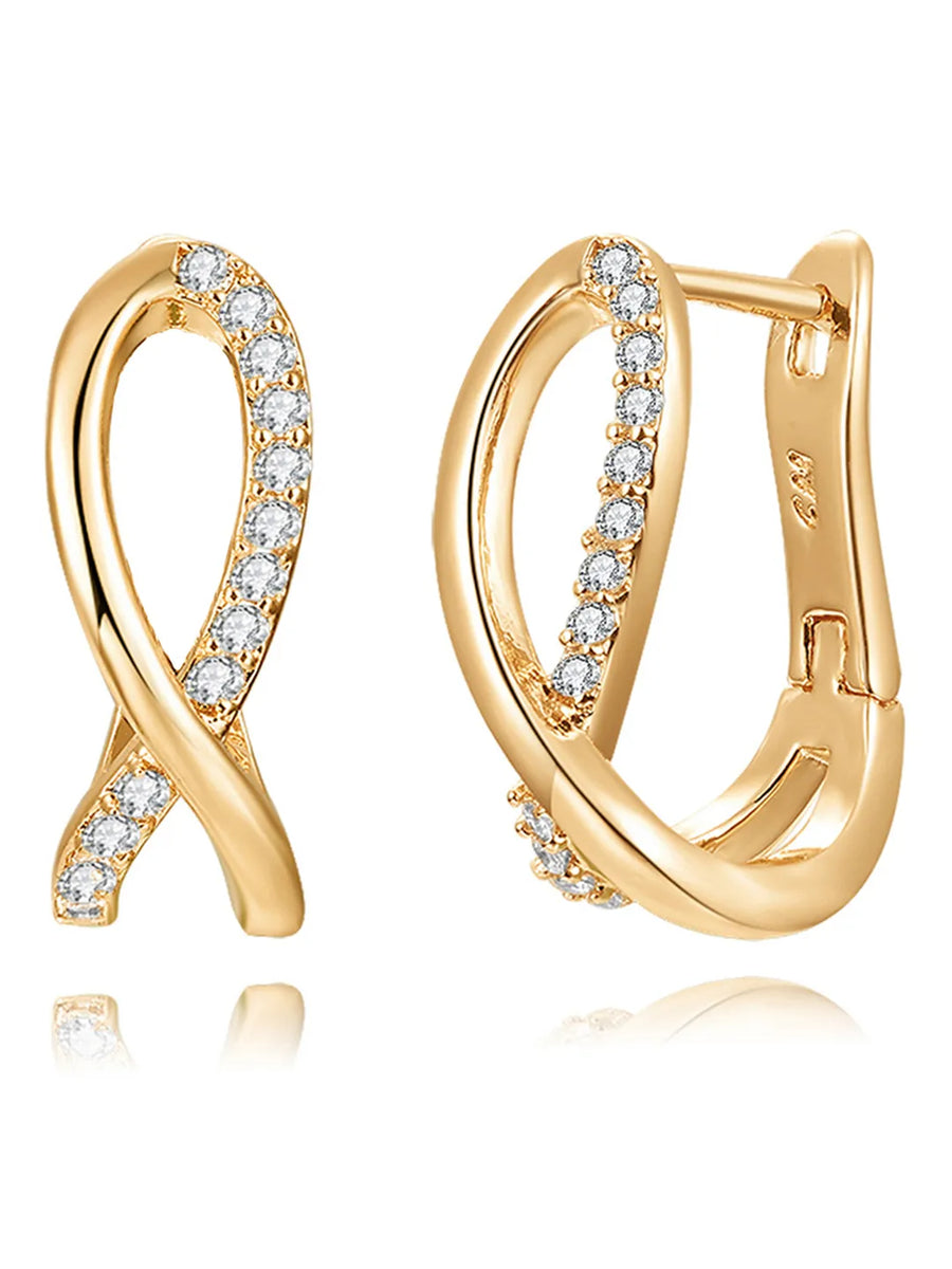 Peora CZ Ribbon Twist Earrings - Gold