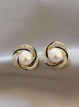 Pearl Swirl Black Accent Stud Earrings - Gold