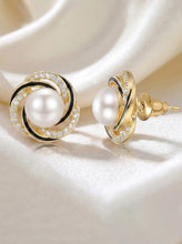 Pearl Swirl Black Accent Stud Earrings - Gold