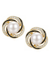 Pearl Swirl Black Accent Stud Earrings - Gold