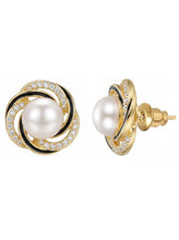 Pearl Swirl Black Accent Stud Earrings - Gold