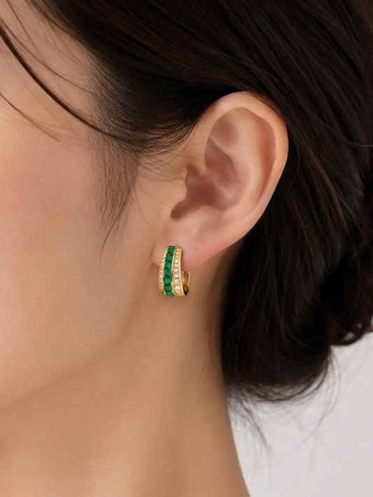 Peora Edgy Emerald Crystal Hoop Earrings