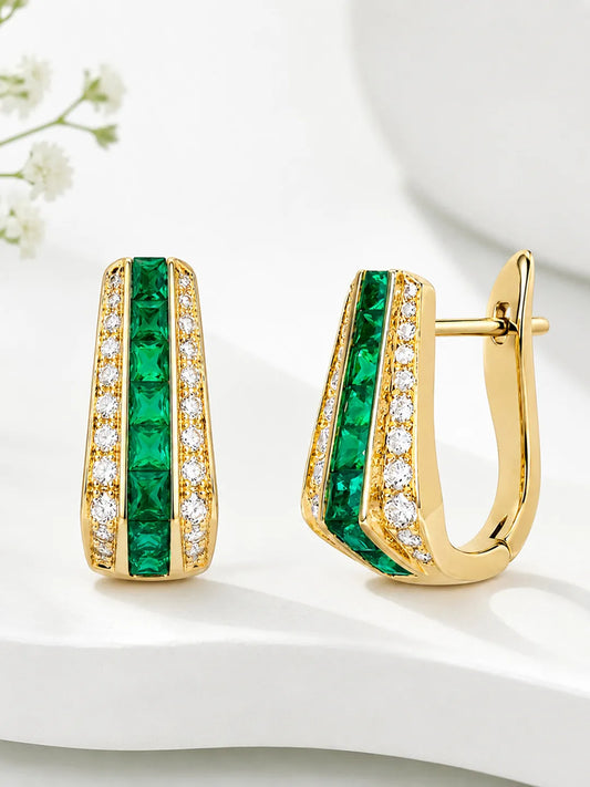 Peora Edgy Emerald Crystal Hoop Earrings