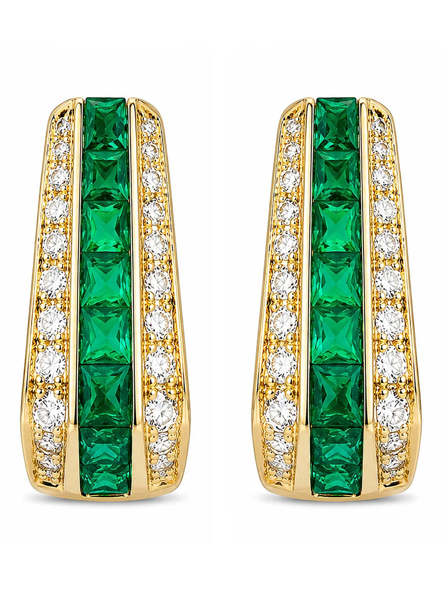 Peora Edgy Emerald Crystal Hoop Earrings