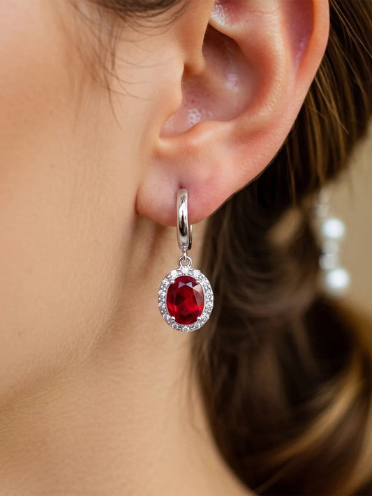 Peora Ruby Orbit Drop Earrings - Silver