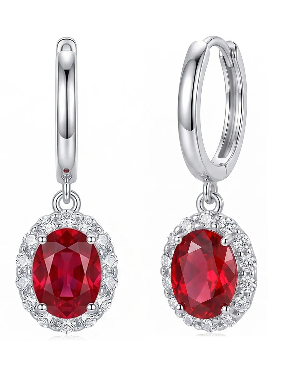 Peora Ruby Orbit Drop Earrings - Silver