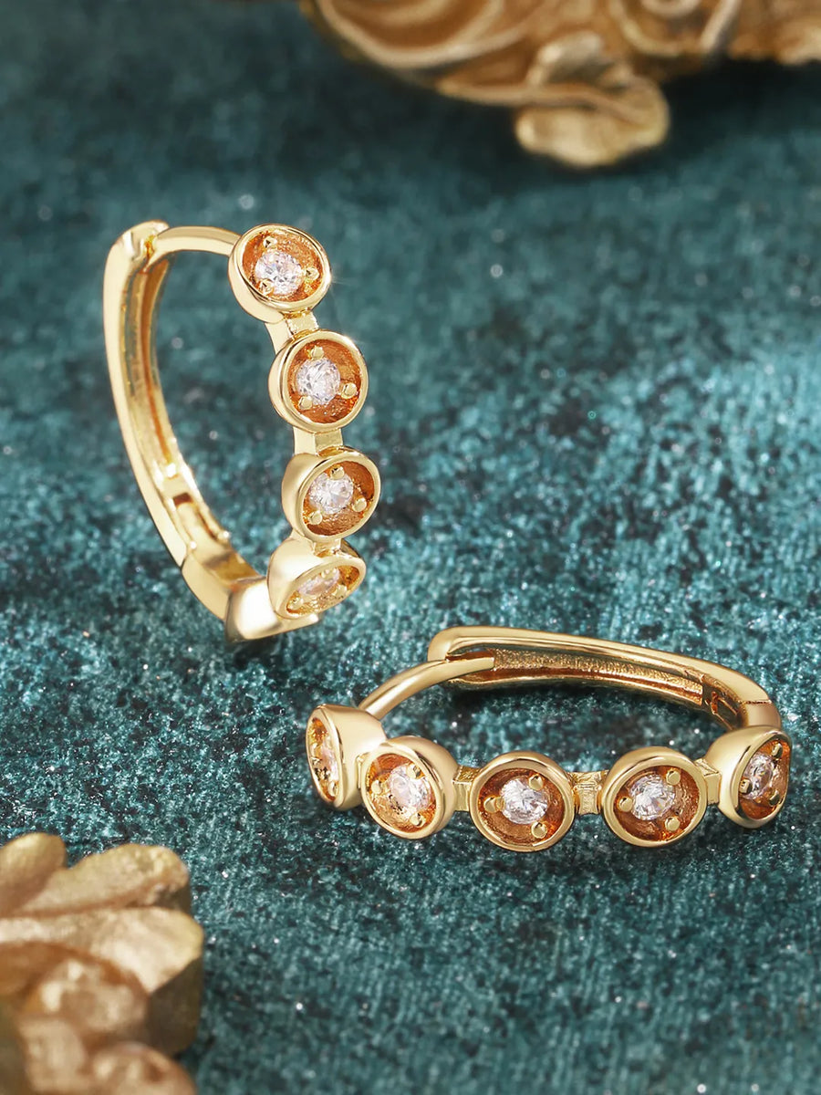 Peora Bezel Crystal Hoop Earrings - Gold