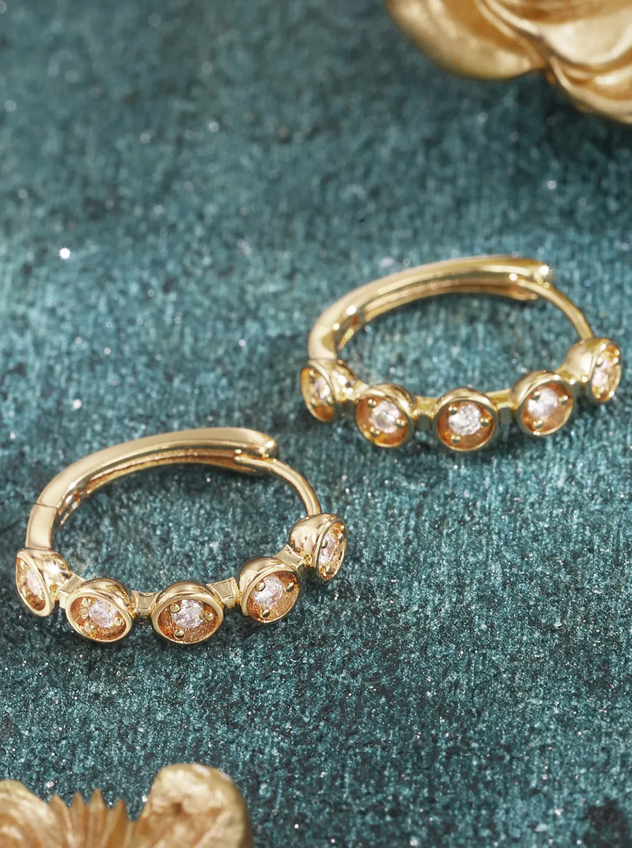 Peora Bezel Crystal Hoop Earrings - Gold