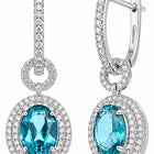 Peora Ocean Blue Halo Drop Hoop Earrings - Silver