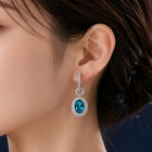 Peora Ocean Blue Halo Drop Hoop Earrings - Silver