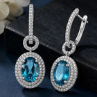 Peora Ocean Blue Halo Drop Hoop Earrings - Silver