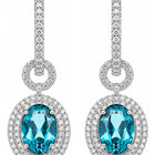 Peora Ocean Blue Halo Drop Hoop Earrings - Silver