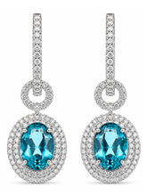 Peora Ocean Blue Halo Drop Hoop Earrings - Silver