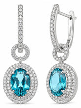 Peora Ocean Blue Halo Drop Hoop Earrings - Silver