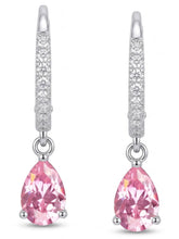 Peora Pink Pear Drop Hoop Earrings - Silver