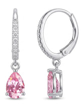 Peora Pink Pear Drop Hoop Earrings - Silver