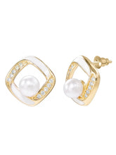 Peora Pearl Frame Stud Earrings - Gold