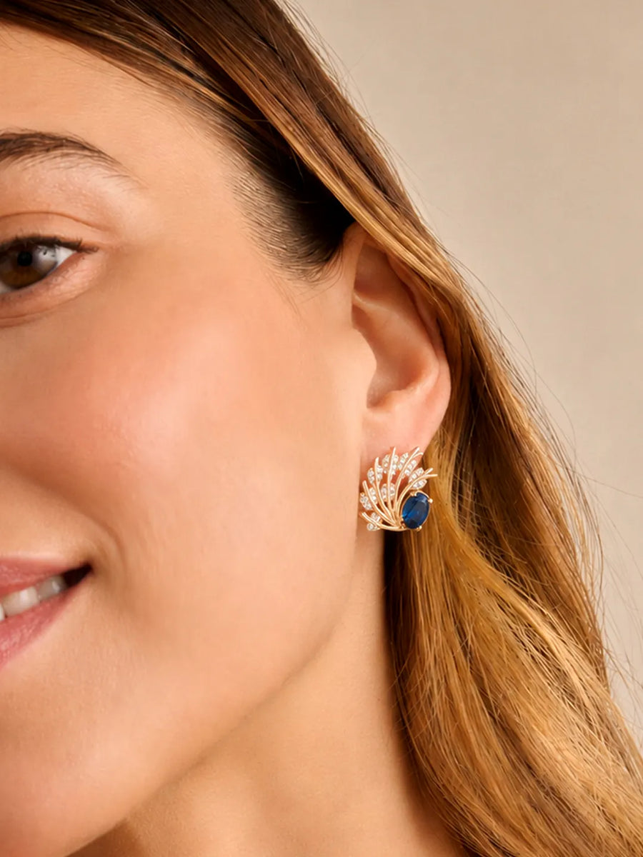 Peora CZ Shimmering Blue Stud Earrings - Gold