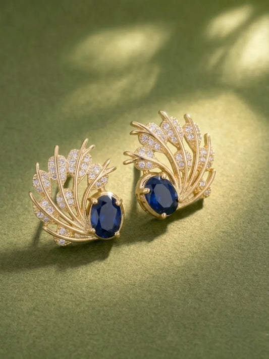 Peora CZ Shimmering Blue Stud Earrings - Gold