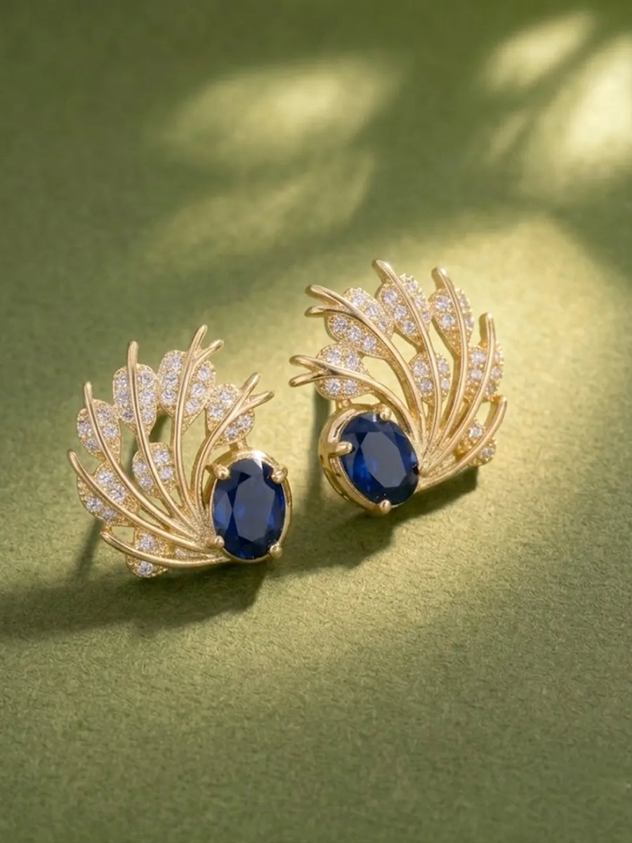 Peora CZ Shimmering Blue Stud Earrings - Gold