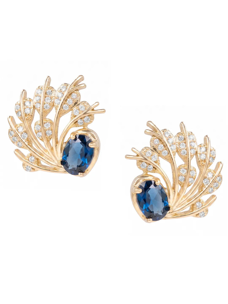 Peora CZ Shimmering Blue Stud Earrings - Gold