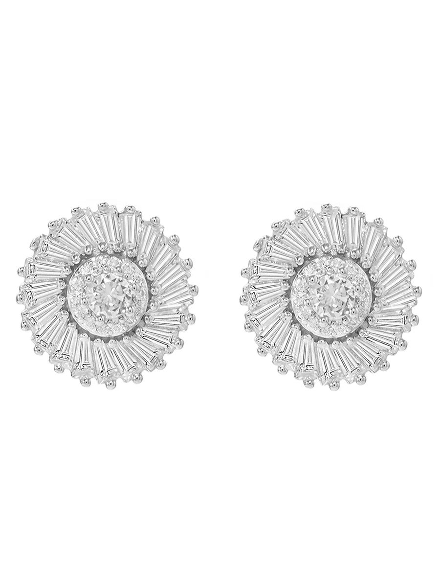Peora Floral Halo CZ Solitare Earrings - Silver